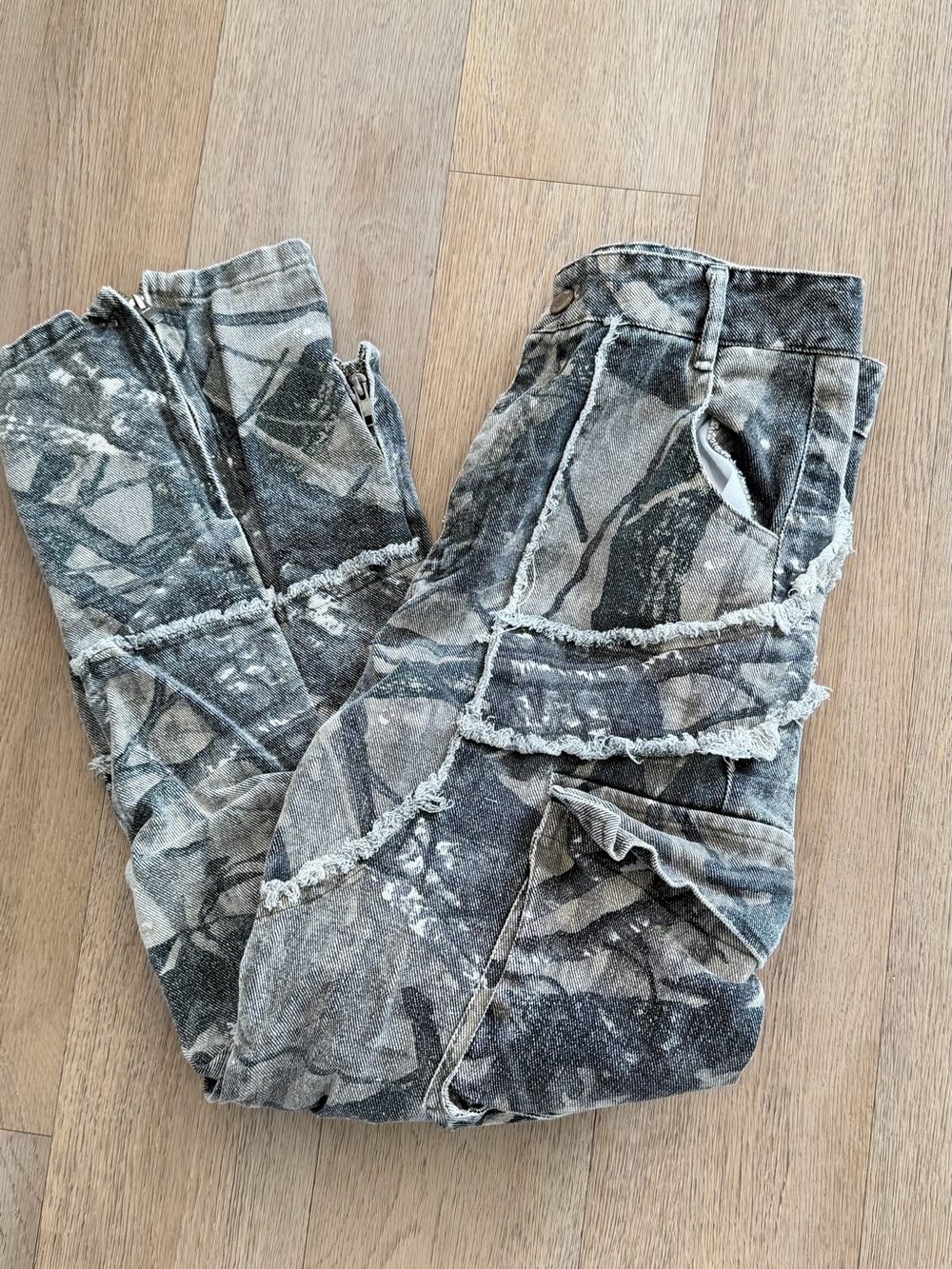 Women's Gray Camo Boyfriend Cargo Pants
